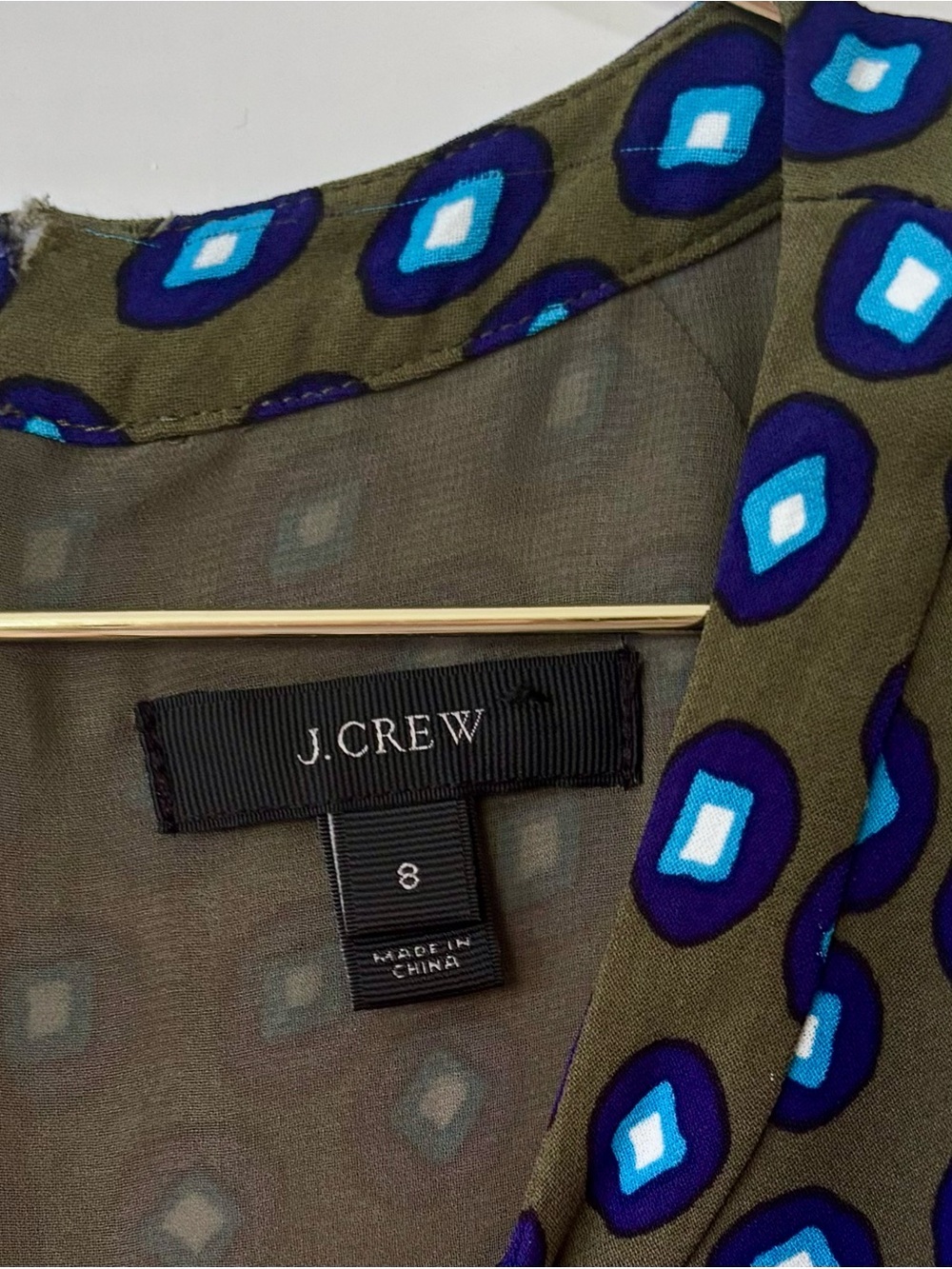 J. Crew| Tuscan Keyhole Olive & Blue Sheath “Above Knee” Sleeveless Dress Sz 8 - Picture 6 of 6